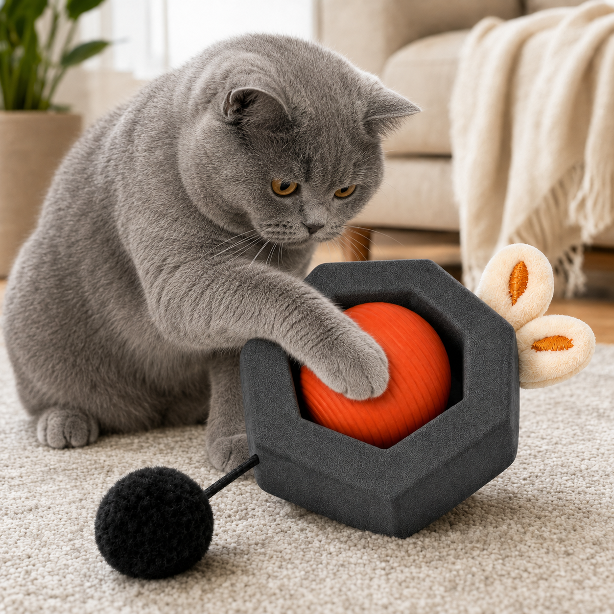 Interactive Cat Puzzle Toy Set – Treat Dispensing Enrichment Toy with Ball, Plush Mouse and Feather Teaser for Cats