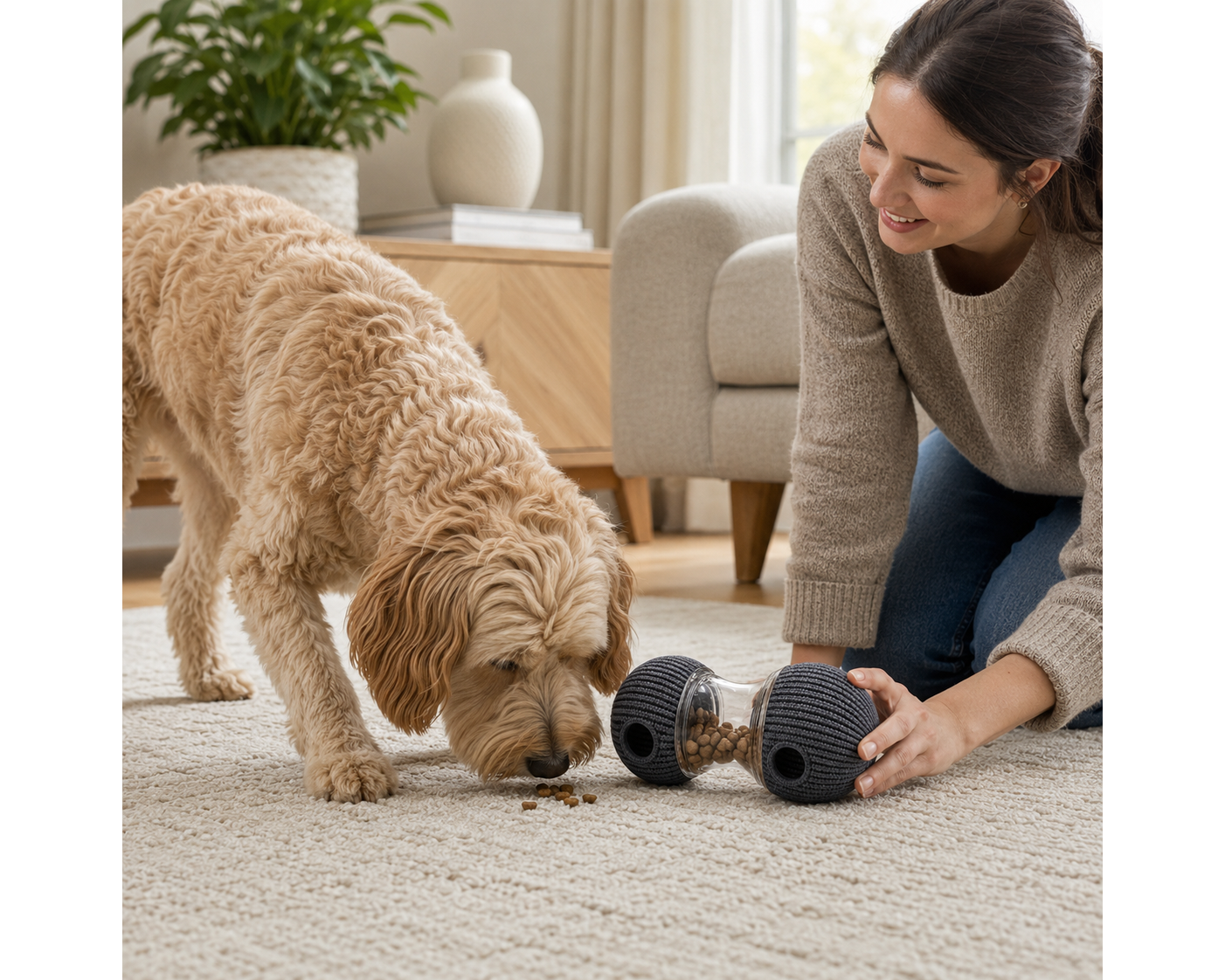 Interactive Treat Dispensing Dog Toy – Rolling Food Puzzle Toy for Dogs with Textured Grip Ends