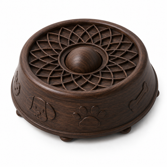 Wooden Slow Feeder Pet Bowl – Elevated Maze Feeding Bowl for Dogs and Cats with Stable Raised Base