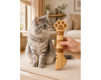 Wooden Cat Grooming Comb – Paw Shaped Bamboo Pet Grooming Comb for Cats and Small Pets